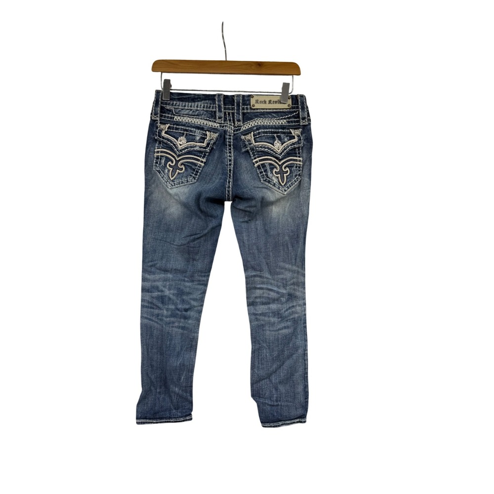 Rock Revival Essie Capri Jeans Womens 26 Distressed Dark Wash Thick Stitch
